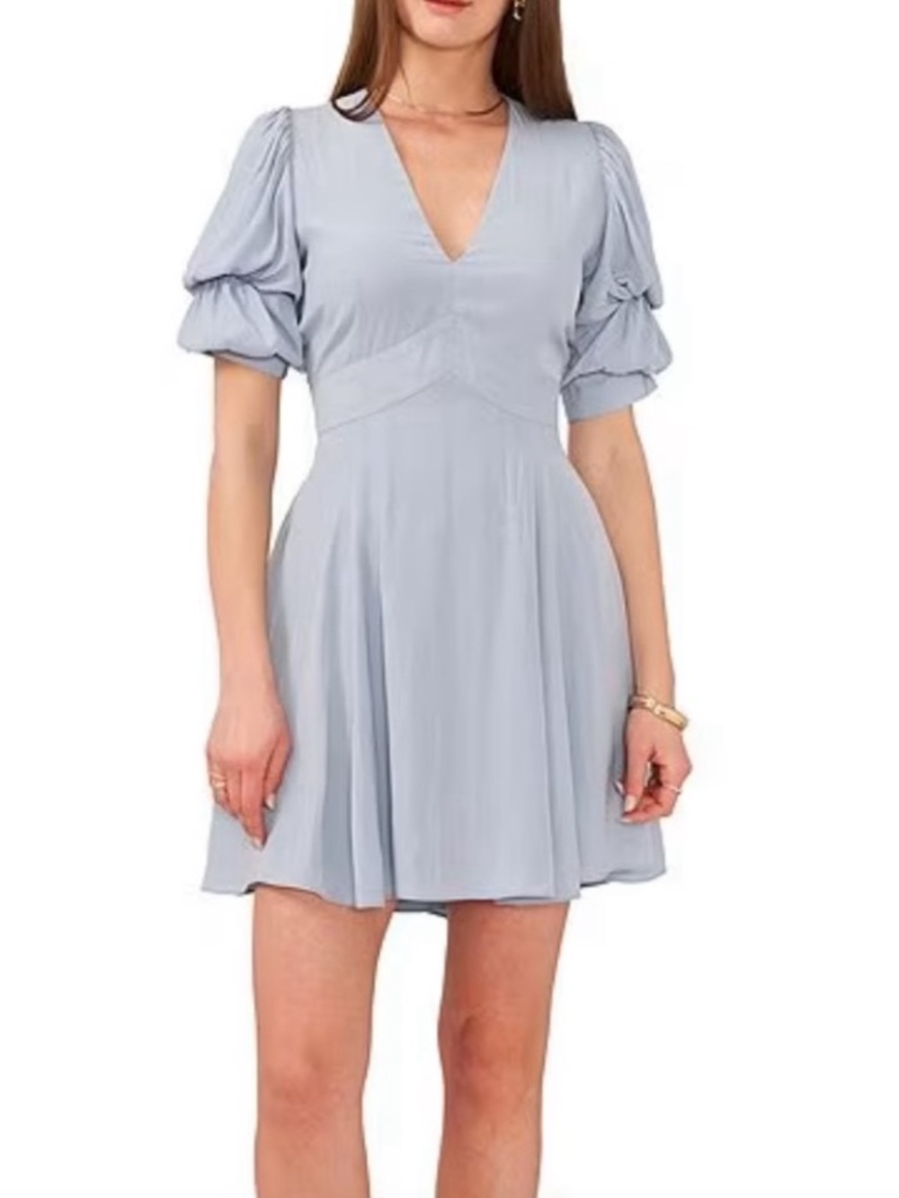 1.State Bubble Sleeve V-Neck Dress Dusty Blue Small